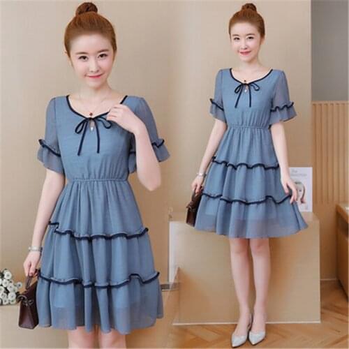 2020 Summer New Butterfly Dress Women Korean Elegant Plus Size Short Sleeve Chiffon Slim Cake Dress Fashion Ladies dresses Tide