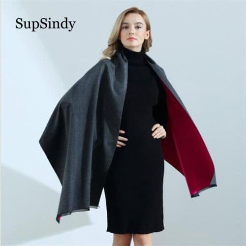 SupSindy Winter scarf Thick soft warm Double sided Cashmere wool scarves for women luxury brand fashion Candy colors Shawl Scarf