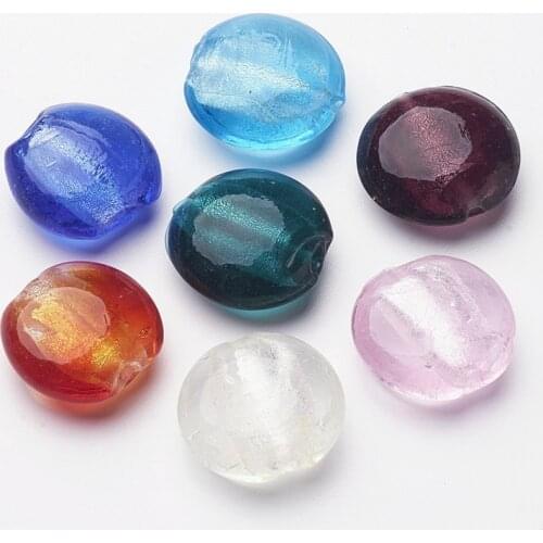 10pcs Mixed Color Handmade Glass Beads Flat Round for Jewelry Making DIY Bracelet Necklace Findings 20x10mm