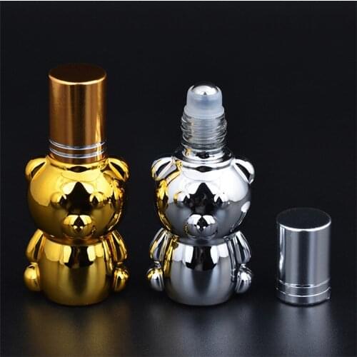 30 X 8ml Cute Gold/Silver Bear Roll On Glass Bottle Roller Bottles For Essential Oils Empty Aromathe Refillable Perfume Bottle