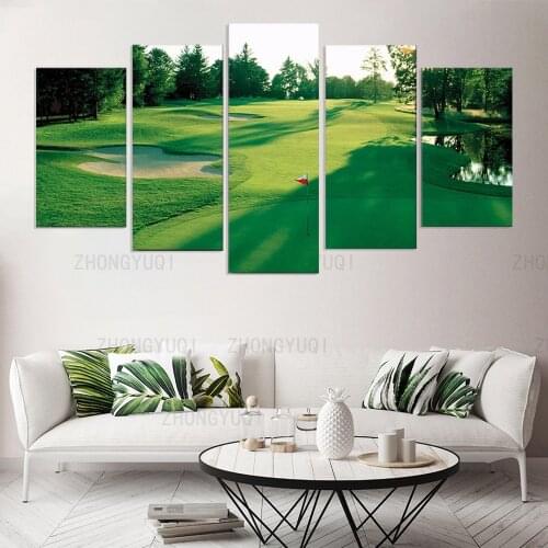 Modern Poster Home Decor Wall Art Pictures For Living Room 5 Pieces Golf Course Green Land Painting Canvas Print No Framed
