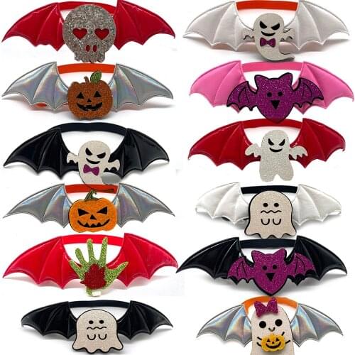 50/100pcs Halloween Dog Bow Tie Wings Style Pumpkin Skull Accessories Small Dog Cat Necktie Pet Cat Puppy Dog Adjustable Bowties
