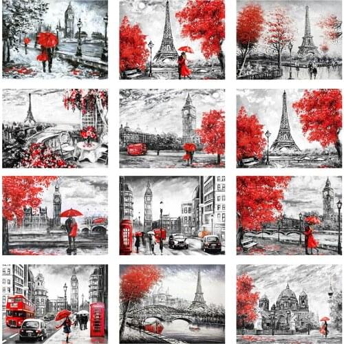 Diy 5d Full Diamond Embroidery Scenery Square Round Diamond Paris Street Tower Couple Mosaic Furniture Decoration Hobby Gift