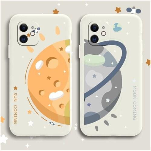 Illustration Moon Phone Case For iPhone 12 Pro Max 11 X XS XR XSMAX SE2020 8 8Plus 7 7Plus 6 6S Plus Liquid Silicone Cover