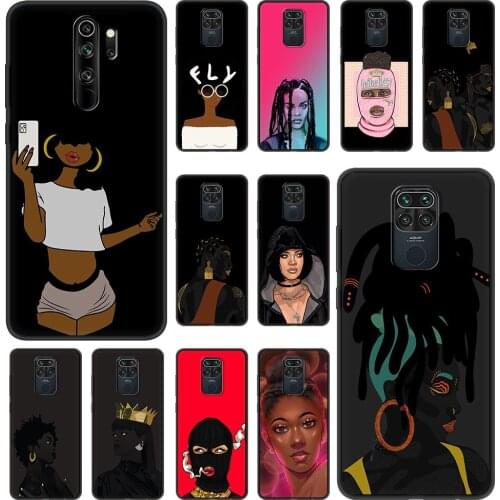 Afro Girls Black Women Art For Xiaomi Redmi Note 9S 9 8 7 10 Pro 8T 9C 9A 8A K40 Soft TPU Silicone Phone Case Black Cover Coque