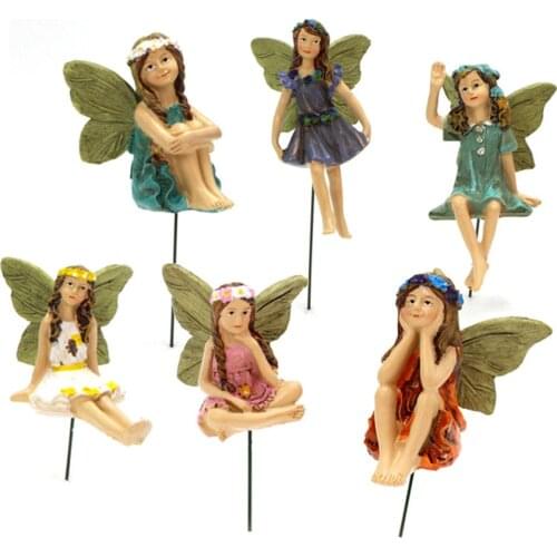 6pcs/set Flower Fairy Resin Ornaments Miniature Flower Pot Decor Home Desk Garden Micro Lanscape Fairy Angel Figurines