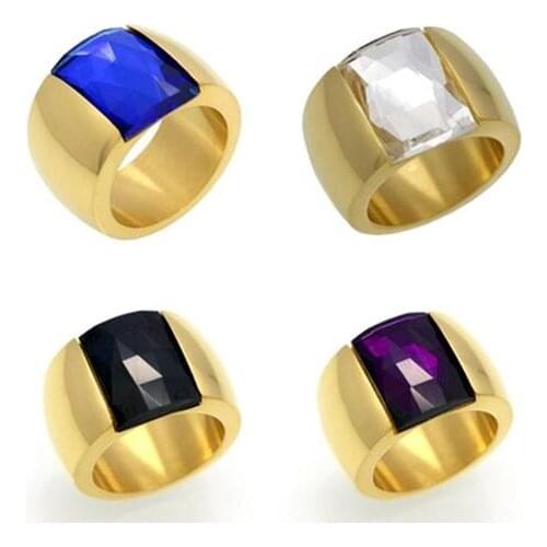 GNAYY JEWELRY Gold Stainless Steel Large Blue / white / black / purple CZ Stone AAA Zircon Fashion Women Mens Ring band