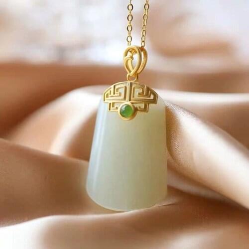 Natural Hetian White Jade Lucky Pendant Necklace Pendant S925 Silver Inlaid Design Retro Simple Gift for Birthday
