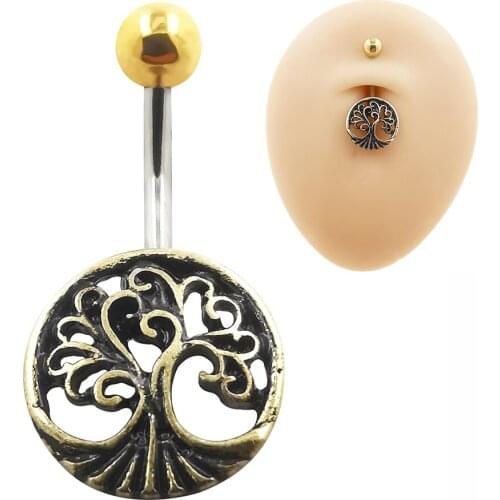 JHJT 14G 1PC 316L Surgical Steel Belly Piercing Belly Button Rings Navel Piercing Ombligo Life Tree Belly Ring Body Jewelry