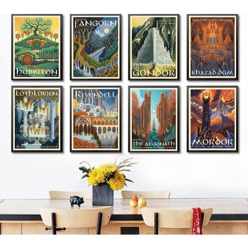 Canvas Painting Nordic Travel Posters Modern Nature Landscape Prints Middle Earth Wall Art Pictures For Living Room Home Decor
