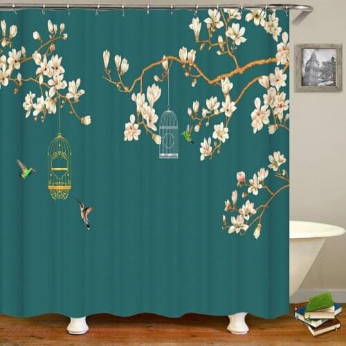Chinese Style Flower and Bird Landscape Shower Curtain Waterproof Bathroom Curtain Bath Curtains Fabric 3d Printed with Hooks