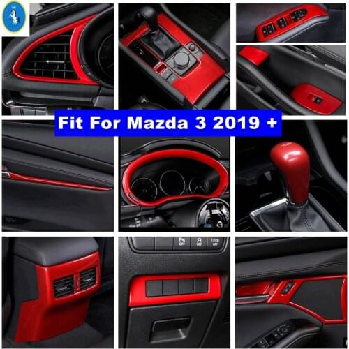 Red Accessories Front Dashboard Panel / Head Lights Lamps Button / Door Decoration Strip Cover Trim For Mazda 3 2019 2020 2021