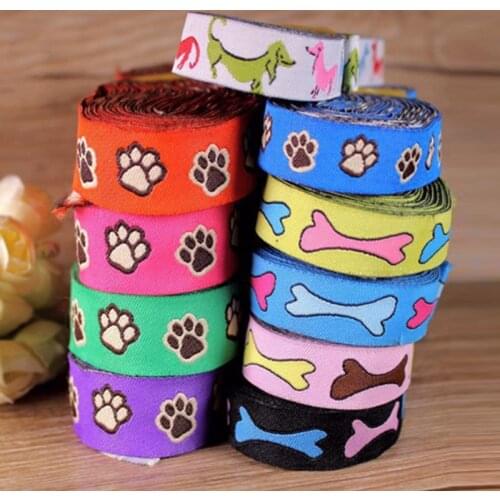 Hot!!!100% Polyester Woven Jacquard Ribbon 5/8 ''(16mm) 7/8''(22mm) 10yards Lovely Bones For DIY Dog Collar NEW Wholesale