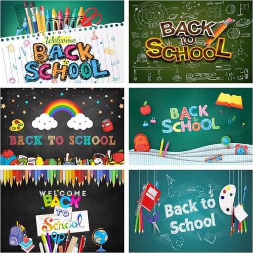 Mehofond Welcome Back to School Backdrop Classroom Rainbow Blackboard Pencil Children Party Photography Background Photo Studio