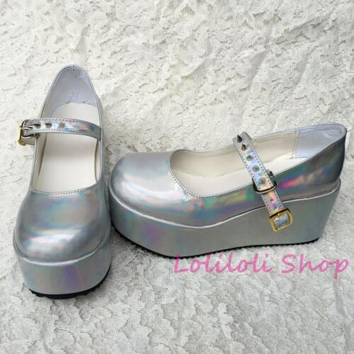 Princess sweet lolita shoes Lolilloliyoyo antaina Japanese design shoe custom thick bottom silvery bright skin with rivets 5070s