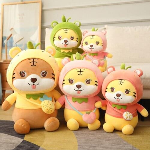 Cartoon Tiger Plush Toy Soft Stuffed Animal Doll Baby Appease Toys Tiger Dressed up Avocado Peach Birthday Gift High Quality
