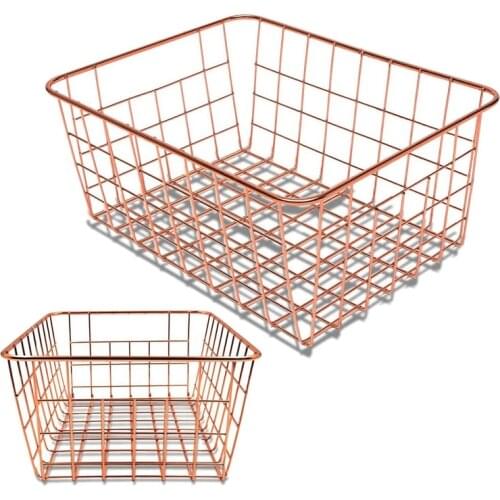 Rose Gold 2 Pack Wire Basket Set,Storage Decor Crafts Kitchen Organizing.for Closets,Cabinets,Pantries,Office Storage