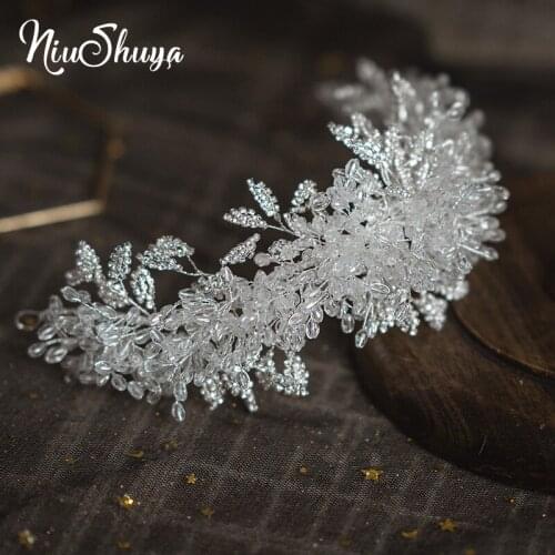 NiuShuya Handmade Spark Silver Color Crystal Rhinestone Bridal Tiara Headband Wedding Hair Accessories Bridesmaids Women Jewelry