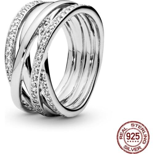 Authentic 925 Sterling Silver Brilliant Polished Line Ring Zircon Jewelry For Women Wedding Gift CMR043