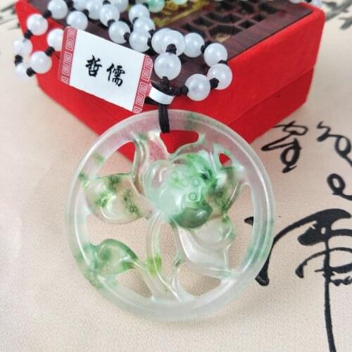 Zhe Ru Jewelry Pure Natural Jadeite Hollow Ice Lotus Pendant Tricolor Jade Bead Pendant Chain Send A Certificate