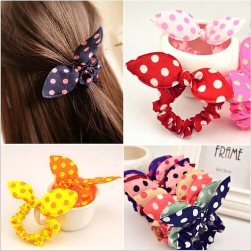 10pcs Head Flower Gum Rope Hairband Polka Dot Hairband Rabbit Ears Elastic Hair Tie Hair Accessories Women Trinkets Fabric Ring