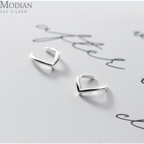 Modian Fashion Letter V Shape Glossy Clips Earring for Women Genuine 925 Sterling Silver No Need for Pierced Ears Fine Jewelry