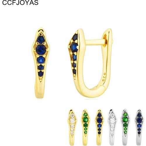 CCFJOYAS 925 Sterling Silver U-shaped Snake Hoop Earrings for Women White/Blue/Green Zircon French Light Luxury Piercing Earring