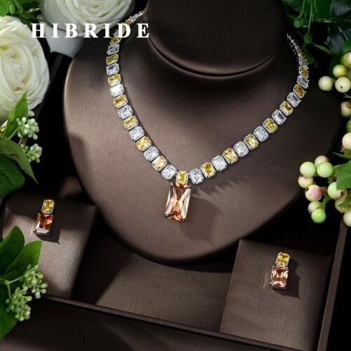 2019 New Style Rhodium Plated Earrings Necklace AAA CZ Party Jewelry Set for women and girls Free Shipping N-1029