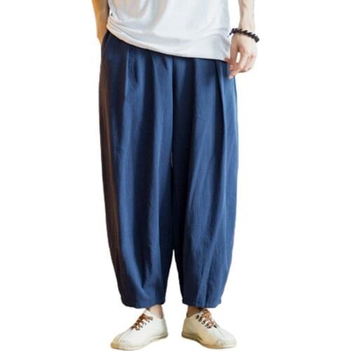 Men Harem Pants Solid Color Full-length Straight Elastic Waist Pockets Straight Elastic Waist Pockets Harem Pants Sweatpants