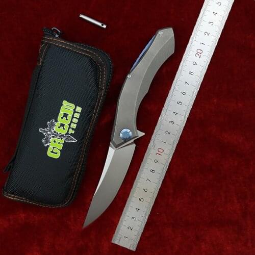 Green Thorn Curling Lapel Folding Knife D2 Steel Blade + Titanium Alloy Handle Outdoor Camping Hunting Pocket Fruit EDC Tools
