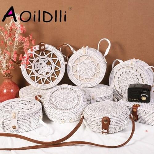 Bali Island Hand Woven Bag Round Bag buckle Rattan Straw Bags Satchel Wind Bohemia Beach Circle Bag