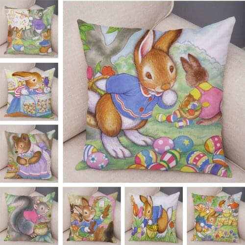 Super Soft Plush Pillow Case for Sofa Children Room Home Cartoon Rabbit Story Cushion Cover Decor Fairy Tale Pillowcase 45x45cm