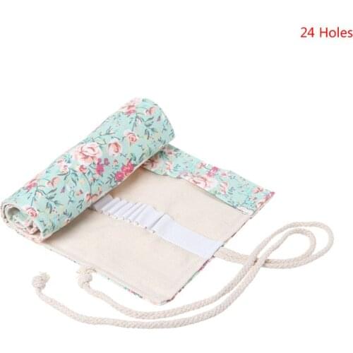 Floral Print 12/24/36/48/72 Holes Canvas Roll Up Makeup Pencil Bag Wrap Curtain Pen Case Holder Storage Pouch M5TE