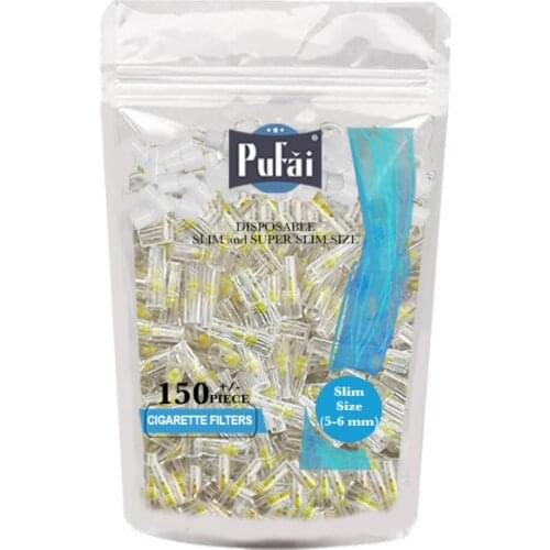 Pufai Slim Cigarette Filters Ultra Slim Tar Blocker Compatible 5 mm 6 mm 150 Per Pack