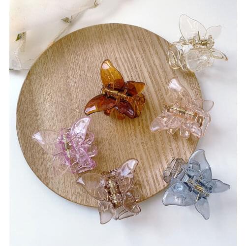 Pink Brown Purple Gray Blue Acrylic Butterfly Mini Claw Hair Clips Alloy Big Hairpins Clamp Headwear For Women Girls