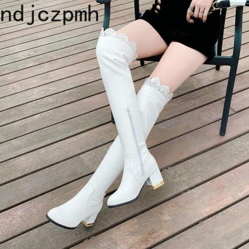 Womens Boots Autumn And Winter The New fashion Round head zipper Lace Thick heel mid heel Womens shoes plus size 33-46
