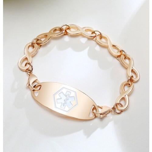 Womens Medical Alert Bracelet Personalised Custom Infinity Chain Bracelets Stainless Steel Emergency Remind Jewelry