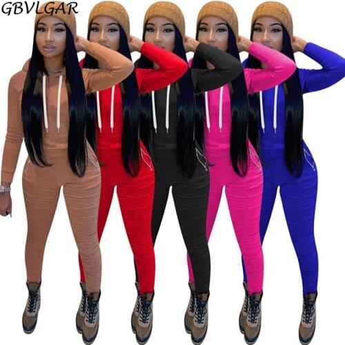 Women Casual Hooded Splice Bodycon Tracksuit Ladies Two Piece Set Long Sleeve And Stacked Pencil Pants Outfits Matching Set