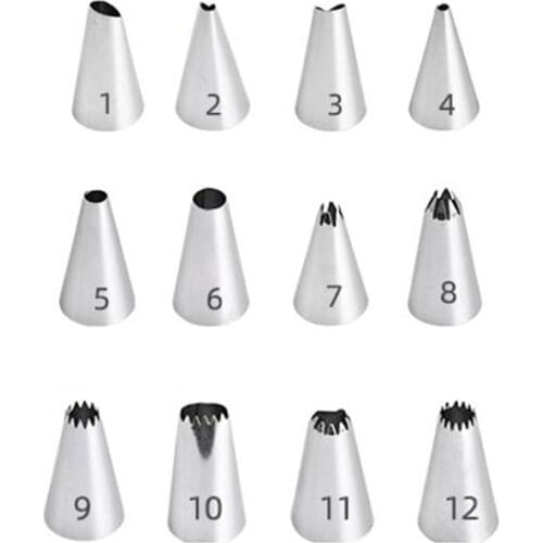 12Pcs Cake Decorating Stainless Steel Icing Piping Nozzles Pastry Tips Set Cake Baking Mold Tools Kitchen Accessories