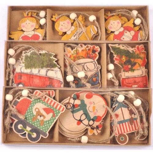 2020 New Christmas Wood Decoration Hanging Ornaments Pendant Painted Angel Car Wooden Xmas Tree Crafts Arts Kids Gifts c2723