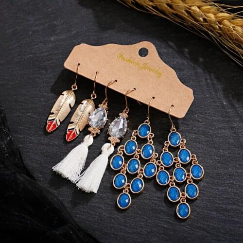 3Pairs/Lot Boho Classic Womens Geometric Alloy Earrngs Set Vintage Egypt Tassel Statement Jewelry Jumkas
