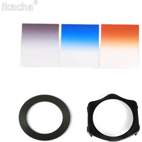 5 in 1 Camera Lens Graduated Filter Neutral Density ND2 Blue Oranger Set + 49 52 55 58 62 67 72 77 82mm Adapter Ring For Cokin P