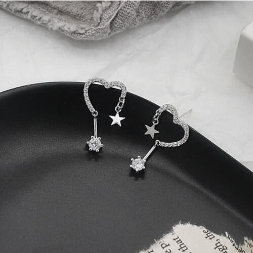 ANENJERY 925 Sterling Silver Prevent Allergy Zircon Love Heart Star Earrings For Women Gift pendientes oorbellen S-E933