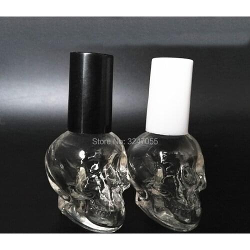 10ML 50pcs/lot Skull Shape Empty Nail Oil Refillable Bottle, DIY Glass Nail Art Decorations Tools, Nail Polish Packing Bottle