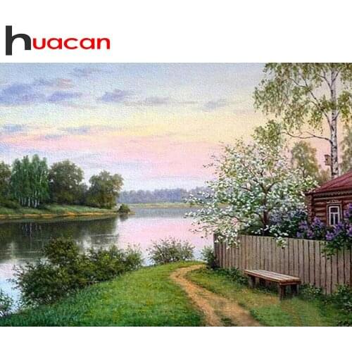 Huacan Diamond Painting 5d Landscape Nature Full Square/Round Drill Diamond Mosaic Cross Stitch River DIY Home Decoration