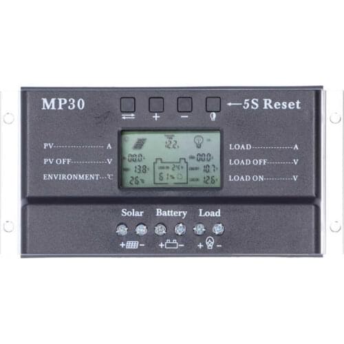 MPPT Solar Charge Controller 30A 12/24V LCD Display Backlight Circuit Protection USB Port PWM Battery Regulator