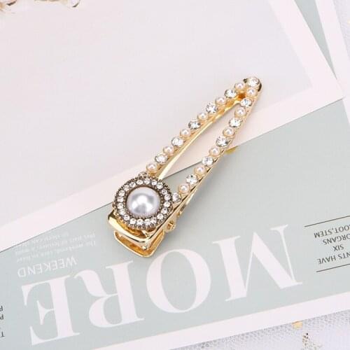 Korean Version Temperament Mosaic Glass Crystal Set Pearl Duck Mouth Clip Super Fairy Lady Fringe Clip Accessories