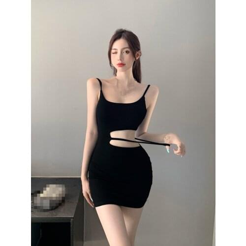 ZC3337 2021 summer new women fashion sexy temperament hollow out wrap buttock short dress cheap wholesale