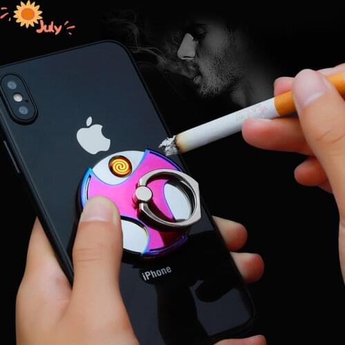 Creative USB Charging Cigarette Lighter Can Do Mobile Phone Bracket Lighter Cigarette Accessories Metal Phone Ring Stand Holder