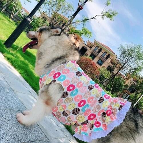 Summer Labrador Retriever Clothes Cute Doughnut Print Dog Dress for Medium Large Dogs Pet Princess Vest Skirt Schnauzer Clothing
